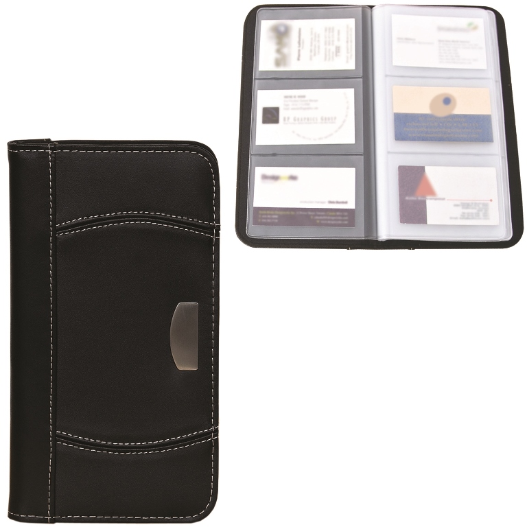 Picture of Debco BL3264 Bonded Leather Business Card Holder - Black with White Stitching 