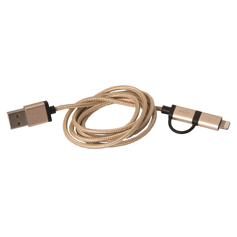 Picture of Debco CU8936 Twin Turbo 2 in 1 MFI Certified Charge / Sync Cable - Metallic Gold 