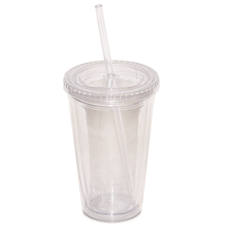 Picture of Debco DA7321 500 ml 17 oz Double Walled Tumbler with Straw - Clear 