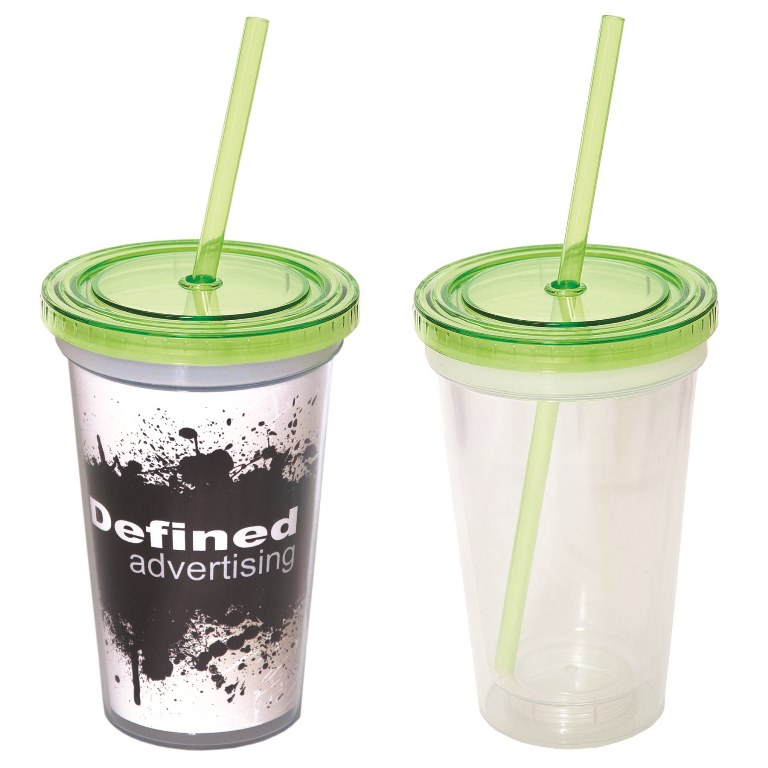 Picture of Debco DA7393 500 ml 17 oz Double Wall Removable Tumbler - Clear Lime Green 