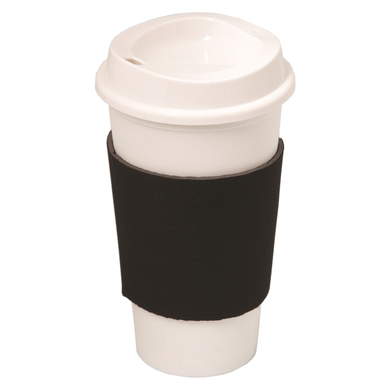 NYC Plastic Cup with Neoprene Sleeve - White cup with Black sleeve