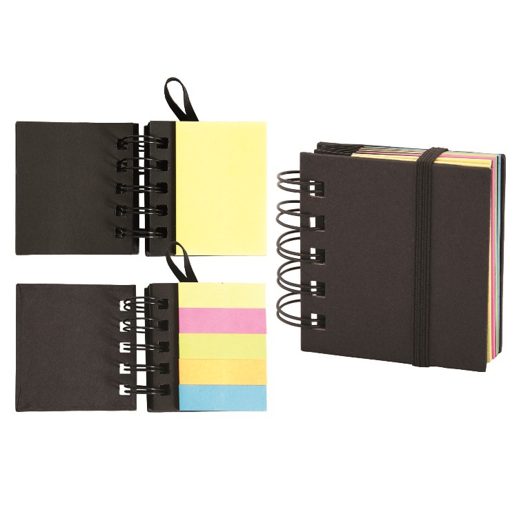 Spiral Sticky 250 Sheet Notepad with Noteflags - Black