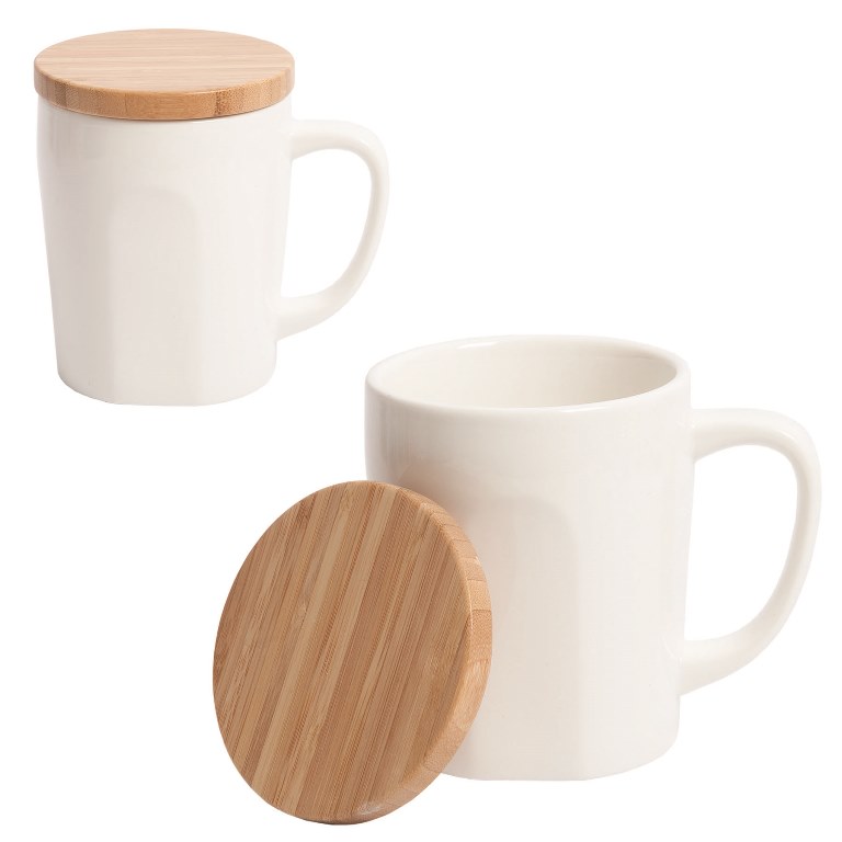 Picture of Debco DA8787 Bamboo Chic Mug with Bamboo Lid - White / Brown 