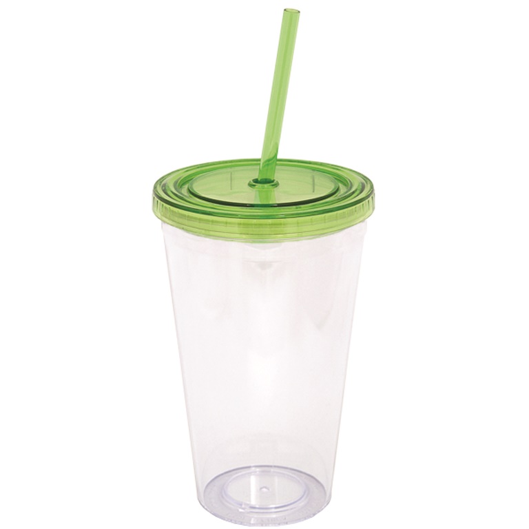 Picture of Debco DA9321 500 ml 17 oz Double Walled Tumbler with Straw - Clear Mug 
