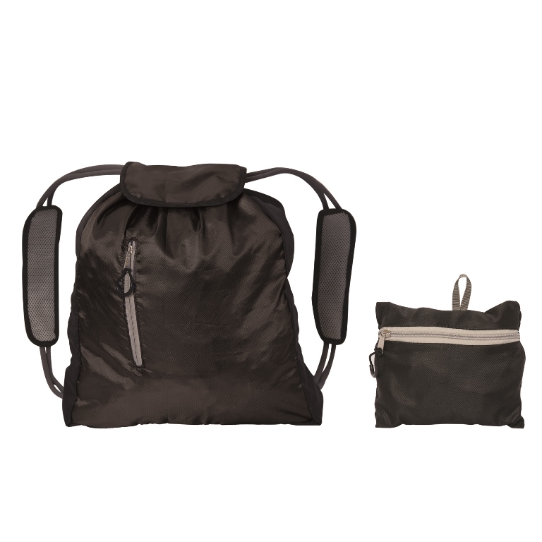 Huron Hustler Folding Drawstring Backpack Black