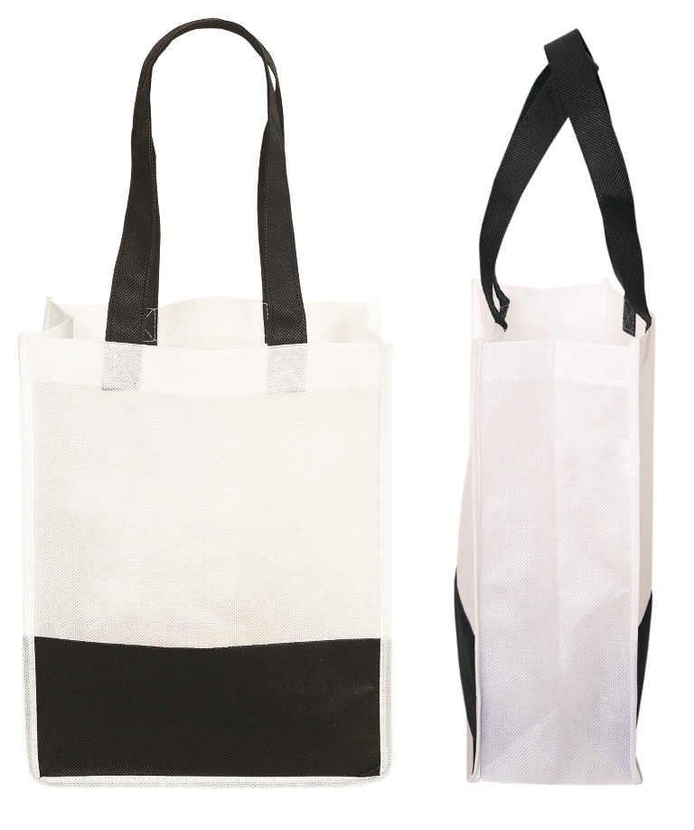 Non Woven Mini Stripe Tote - White / Black