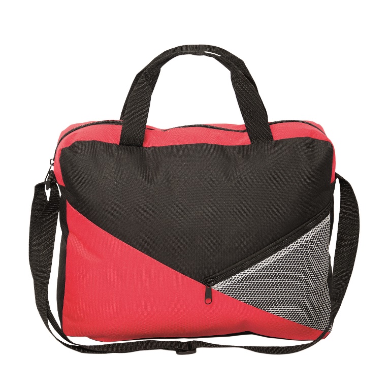 Picture of Debco P8454 Front Diagonal Mesh Zippered Pocket Business Brief - Red / Black 