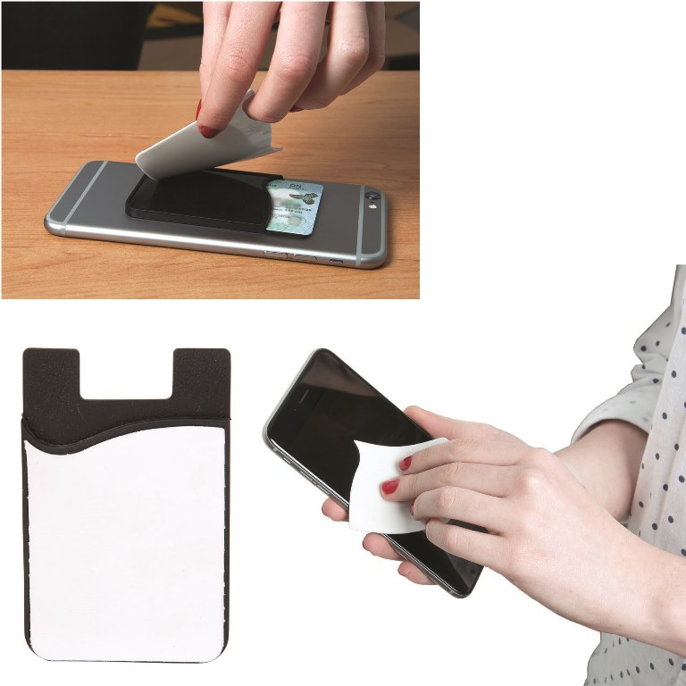 SB5499 Smart Phone Wallet with Screen Cleaner - Black / White - 12 Pack