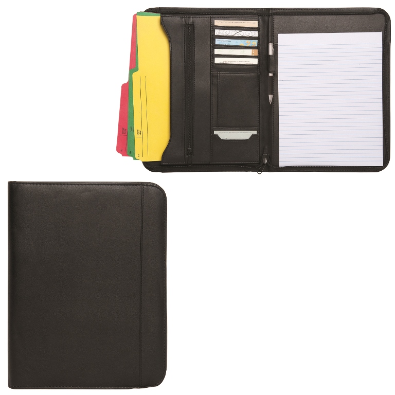 Zippered Notepad Portfolio Simulated Leather - Black