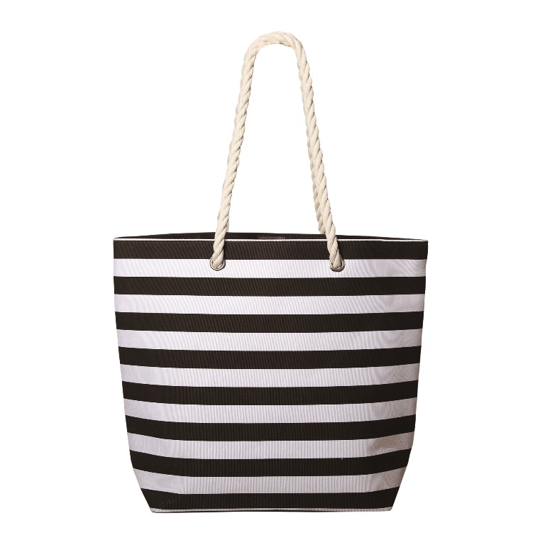 Mariner Chic Polycotton Striped Tote - Black / White