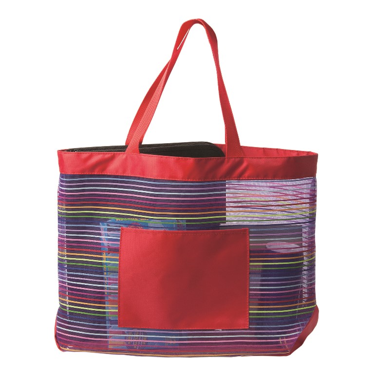 Picture of Debco TO8781 The Socialite Mesh Stripe Tote Bag - Red with Colored Stripes as Illustrated 