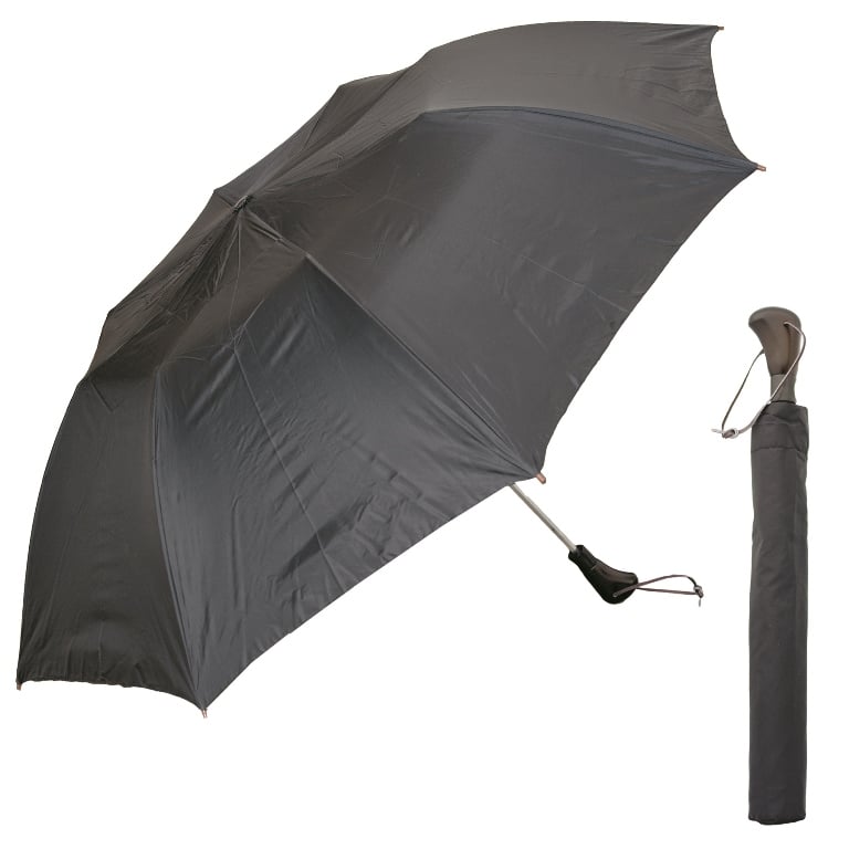 Picture of Debco UF307 Telescopic Folding Umbrella Black with Rosewood Handle 