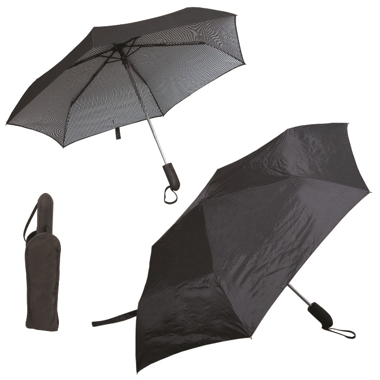 Picture of Debco UF6627 Pinstripe Folding Umbrella Black with White PinStripes 