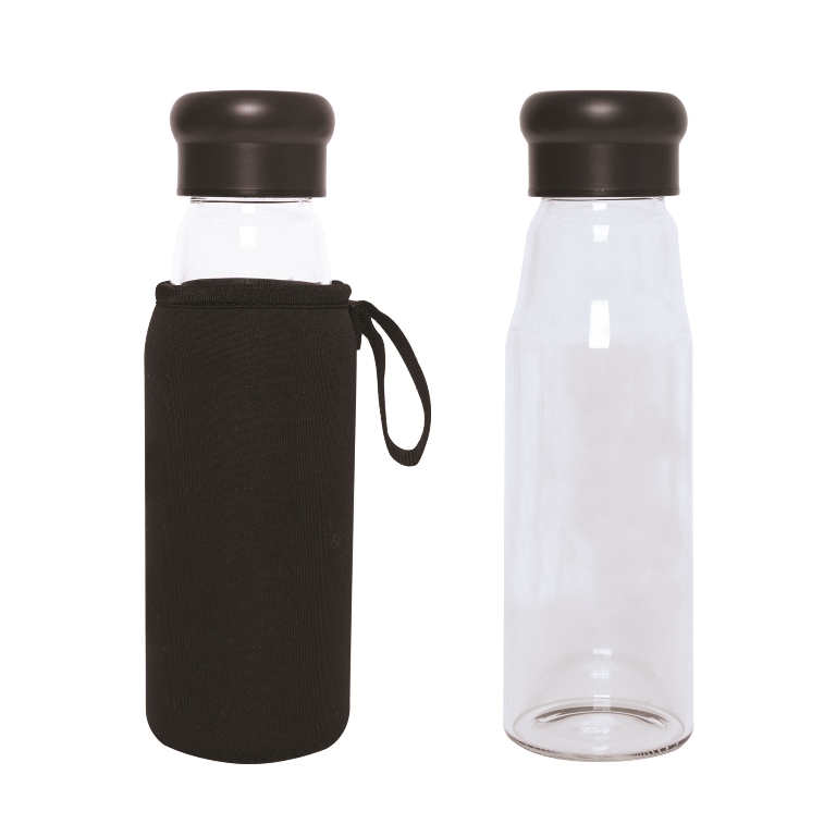 Picture of Debco WB9066 Evora 420 ml 14 oz Glass Bottle with Neoprene Sleeve - Black 