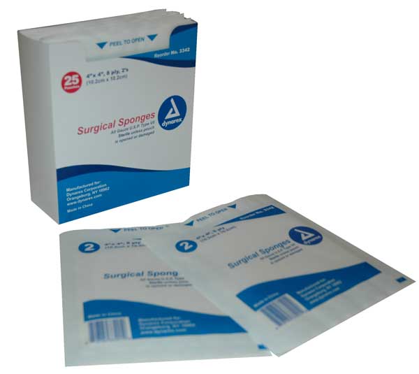 Dynarex 922-00023BX25 Surgical Sponge, 4 x 4 in. - Box of 25