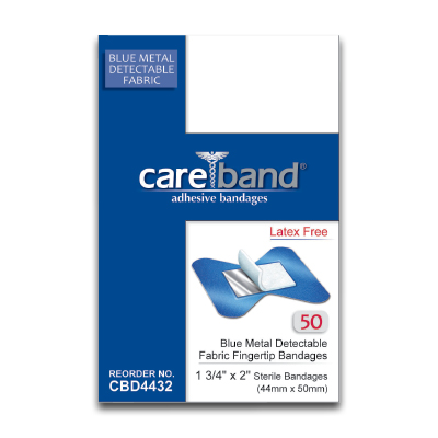 Picture of Care Brand 922-00200BX50 Blue Metal Detectable Fabric Fingertip Bandages&#44; Box of 50