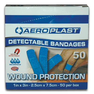 Picture of AeroPlast 922-00202BX50 Blue Metal Fabric Bandage&#44; 1 x 3 in. - Box of 50