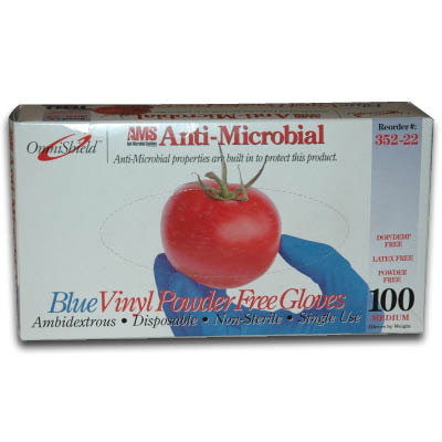 Picture of OmniShield 922-90985BX100 Anti-Microbial Blue Vinyl Powder Free Gloves&#44; Medium - Box of 100