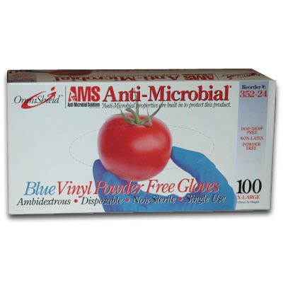 Picture of OmniShield 922-90987BX100 Anti-Microbial Blue Vinyl Powder Free Gloves&#44; Extra Large - Box of 100