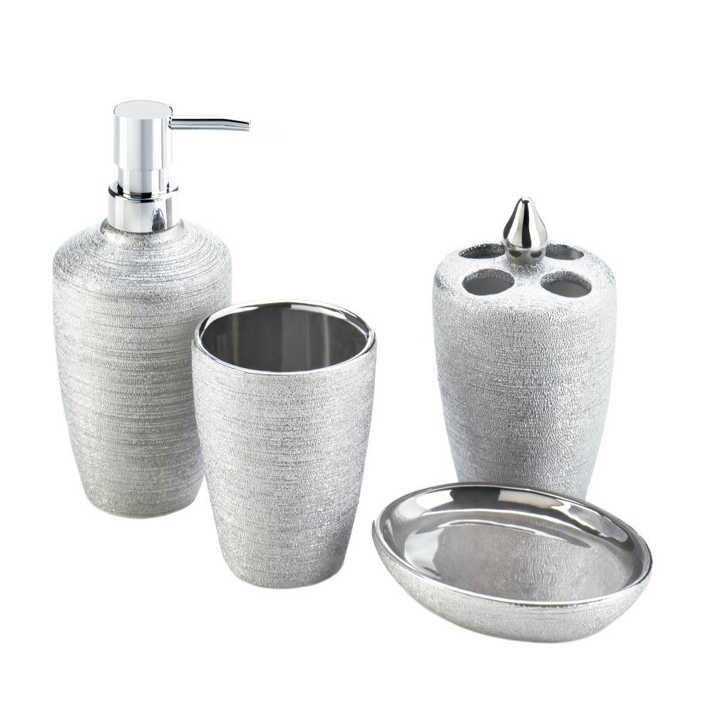 Picture of Accent Plus 10017710 3.38 x 3.38 x 7.13 in. Shimmer Bath Accessory Set&#44; Silver