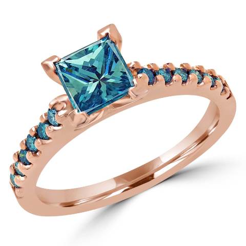 Picture of Majesty Diamonds MD140309-4 0.88 CTW Princess Cut Blue Diamond Engagement Cocktail Ring in 14K Rose Gold&#44; Size 4