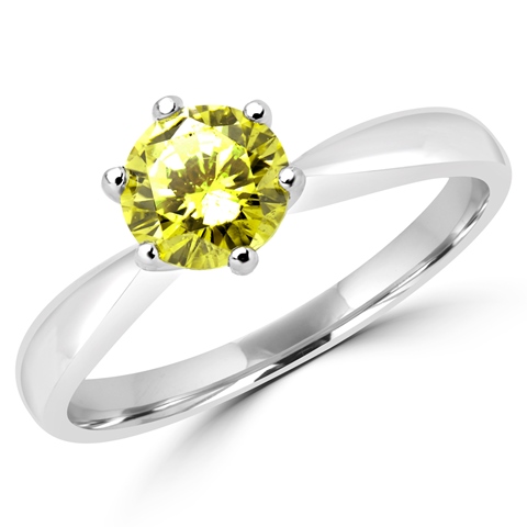 Picture of Majesty Diamonds MD160013-9 0.63 CT 6-Prong Solitaire Vivid Fancy Yellow Diamond Tapered Shank Engagement Ring in 14K White Gold&#44; Size 9
