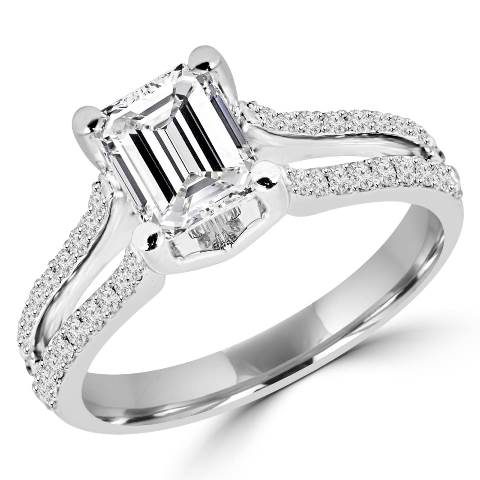 1.4 CTW Multi Stone Emerald Cut Diamond Engagement Ring in 14K White Gold, Size 5.25