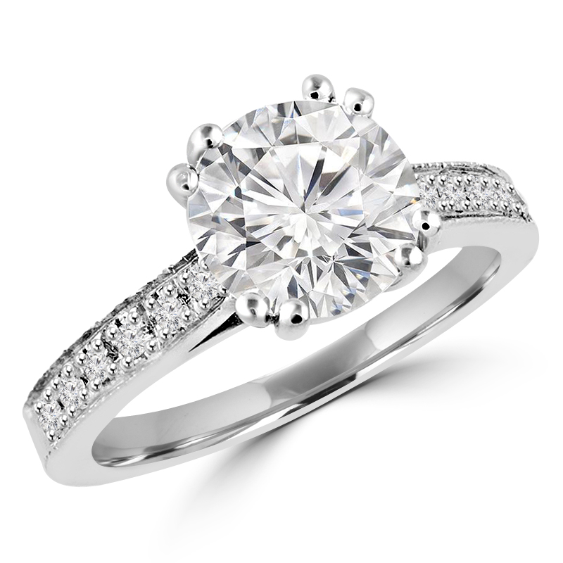 MD160110-8.75 0.8 CTW Round Cut Diamond Multi Stone Engagement Ring in 14K White Gold, Size 8.75
