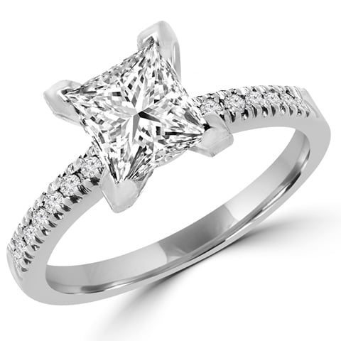 MD160123-5.25 1.63 CTW Multi-Stone Princess Cut Diamond Engagement Ring in 14K White Gold, Size 5.25
