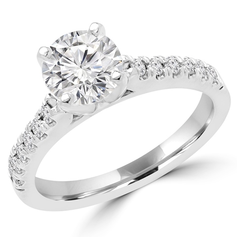 MD160214-7.25 0.8 CTW Multi-Stone Round Diamond Engagement Ring in 14K White Gold, Size 7.25