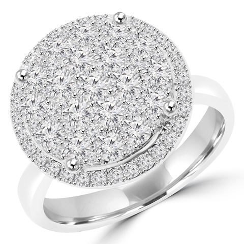 MD160293-6.25 1.5 CTW Pave Set Diamond Cluster Fashion Engagement Ring in 18K White Gold, Size 6.25