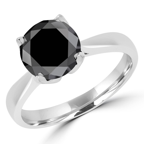 MD160312-8 2.25 CTW Round Cut Black Classic Solitaire Engagement Ring in 14K White Gold, Size 8