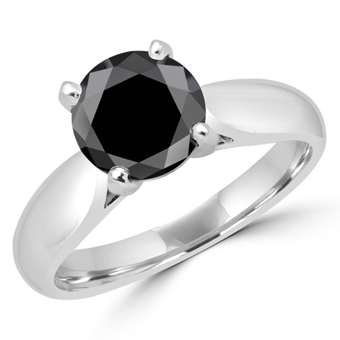 MD160320-8 2 CT Classic 4-Prong Round Black Diamond Engagement Ring in 14K White Gold, Size 8