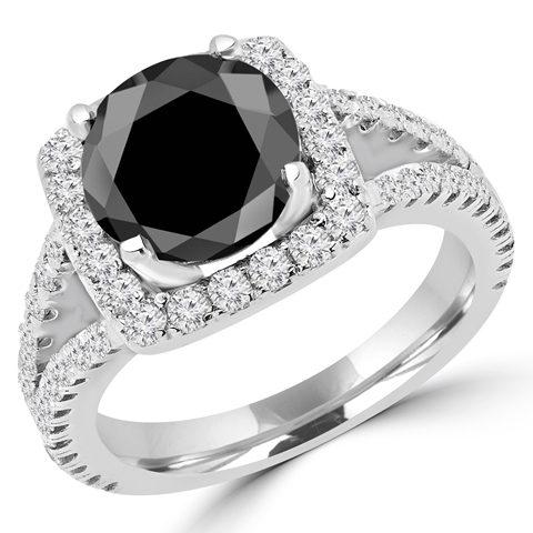 MD160325-6 4.75 CTW Round Cut Black & White Diamond Halo Engagement Ring in 14K White Gold, Size 6