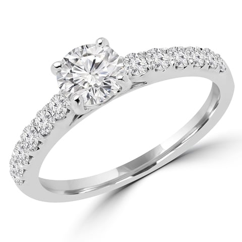 MD160333-4.5 1.1 CTW Round Cut Diamond Multi Stone Engagement Ring in 18K White Gold, Size 4.5