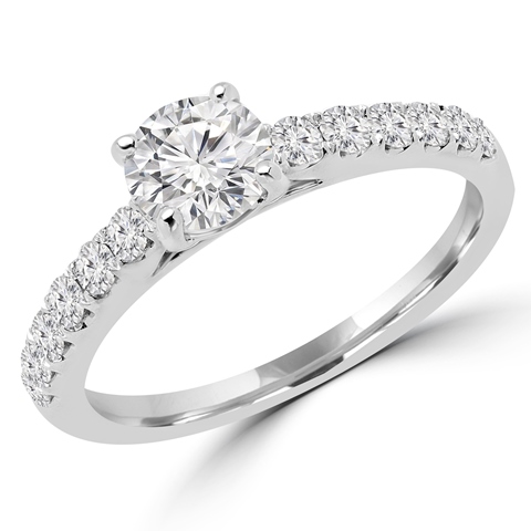MD160333-5 1.1 CTW Round Cut Diamond Multi Stone Engagement Ring in 18K White Gold, Size 5