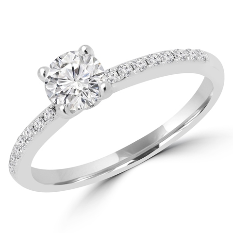 MD160334-4 0.75 CTW Round Cut Diamond Multi Stone Engagement Ring in 18K White Gold, Size 4