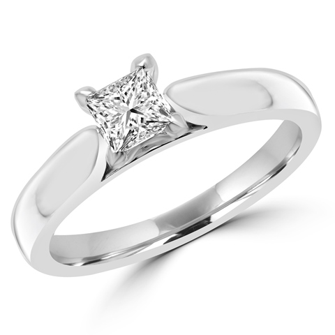 MD160465-6.5 0.38 CT Classic 4-Prong Princess Diamond Solitaire Engagement Ring in 14K White Gold, Size 6.5