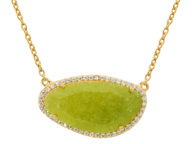 Gold Plated Sterling Silver Olive Jade Slice Stone Necklace, 16 in -  The Gem Collection, TH1113326