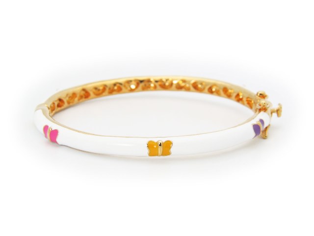 Fashion Jewelry for Girls - Gorgeous White Enamel Bangle Bracelet 18KT Gold Plated Flower Charm Bracelets with Butterflies Design -  The Gem Collection, TH1113444