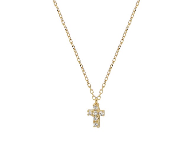 Silver Gold Plated CZ 8 mm Cross Necklace, 16 Plus 2 in -  The Gem Collection, TH1113509