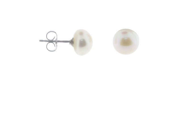 Picture of Fronay Collection Natural Sterling Silver Freshwater Cultured Button Pearl Stud Earrings - Handpicked AAA Quality
