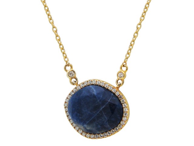 Silver Gold Plated Lapis L. Slice Necklace with CZ Around, 16 Plus 2 in -  The Gem Collection, TH1113536