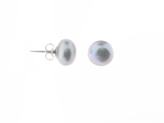 Picture of Fronay Collection Natural Sterling Silver Freshwater Cultured Button Grey Pearl Stud Earrings - Handpicked AAA Quality