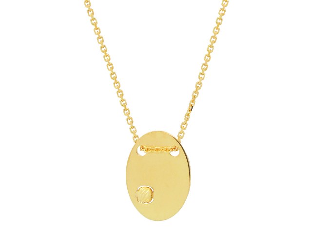 Silver Gold Plated Oval Plate Pendant 15 x 10 mm with 1 Diamond Cut 3 mm Beads Necklace, 16 Plus 2 in -  The Gem Collection, TH1113618