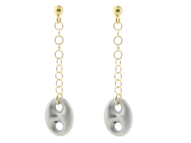 Italian Two Tone Gold Plated Sterling Silver Dangling Marine Link Earrings -  The Gem Collection, TH1113373