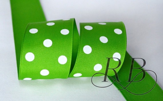 Ribbon Bazaar 8200 1.5 in. Grosgrain Polka Dots Ribbon, Apple Green - By The Yard