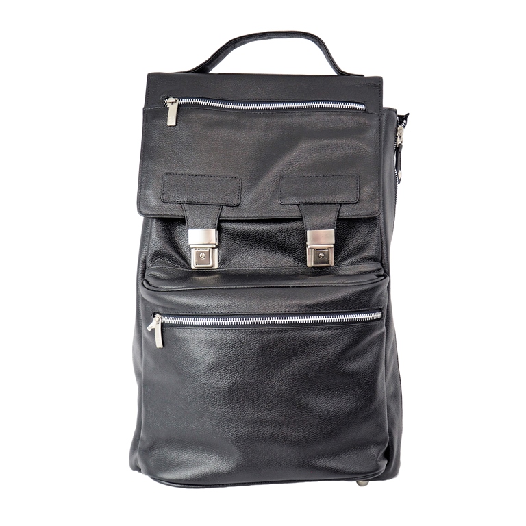 3123-BLK Mens Leather Vertical Backpack, Black