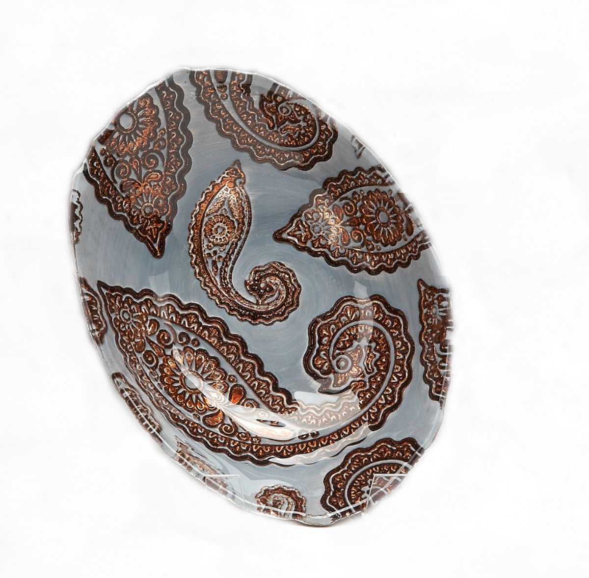 Paisley 9 in. Blue Copper Oval Bowl