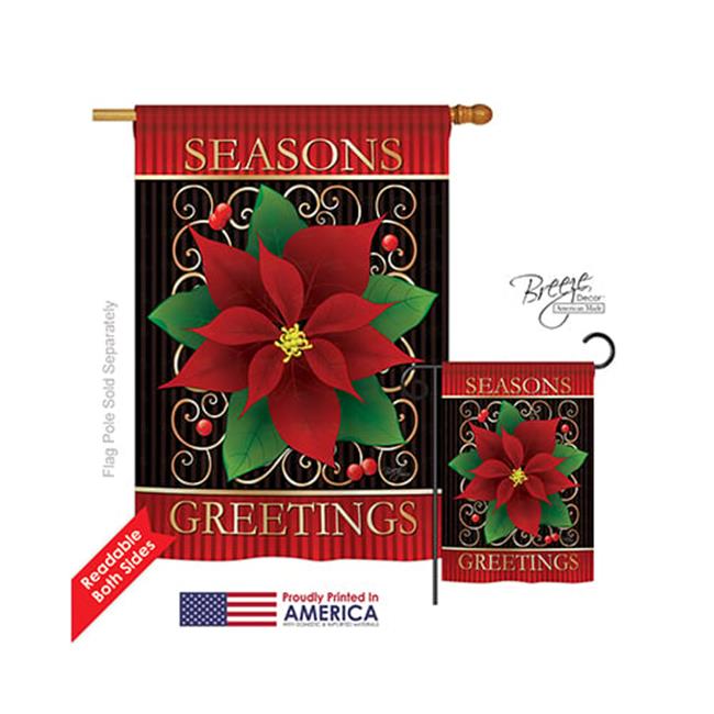 Breeze Decor 14082 Christmas Seasons Greetings Poinsettia 2-Sided Vertical Im...